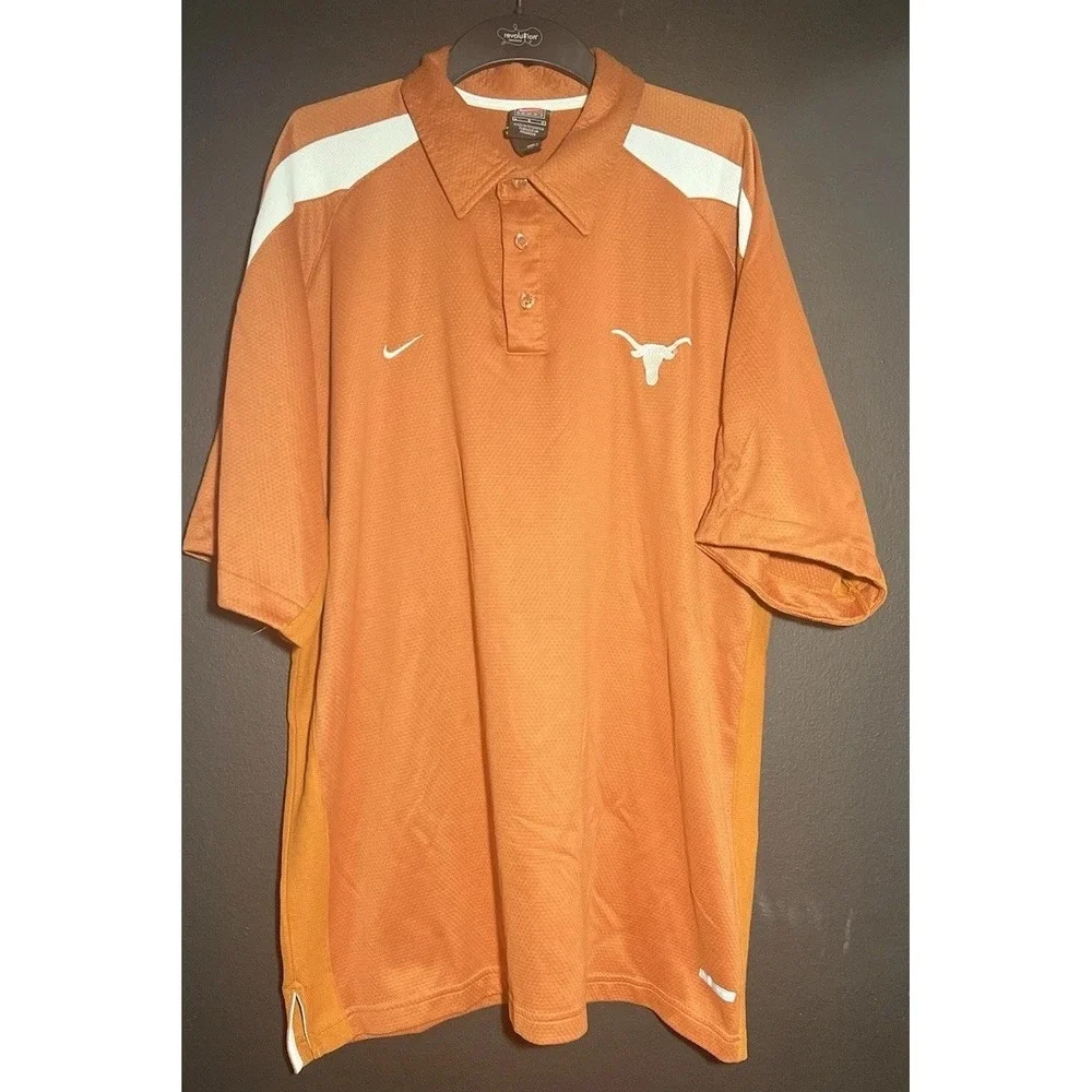 Nike Texas Longhorns Polo Shirt Men's Large Orange Dri-Fit‎ Short Sleeve Vintage